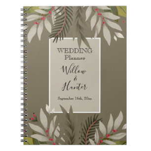 Muted Botanicals on Tan  Wedding Planner Notebook