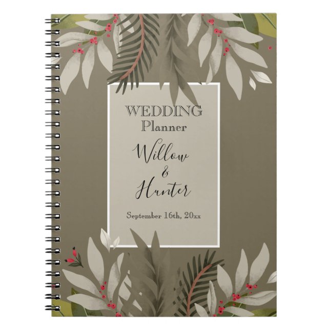 Muted Botanicals on Tan  Wedding Planner Notebook (Front)