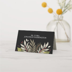 Muted Botanicals Theme   Black   Wedding Place Card