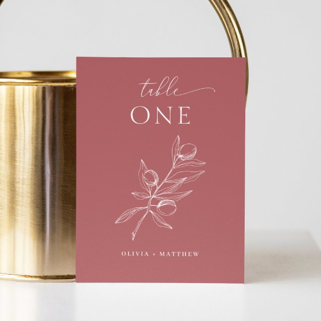 Muted Brick Red Olive Wedding | Fall Botanical Table Number (Creator Uploaded)