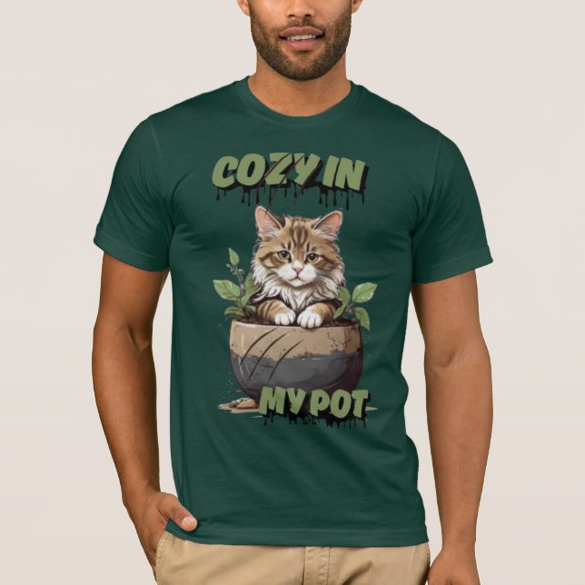 Muted Browns Whimsical Tabby Art T-Shirt (Front)