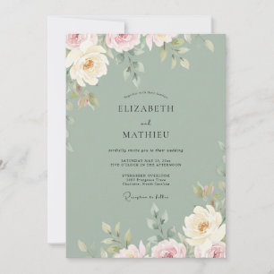 Muted Celadon Petal Wedding Invitation