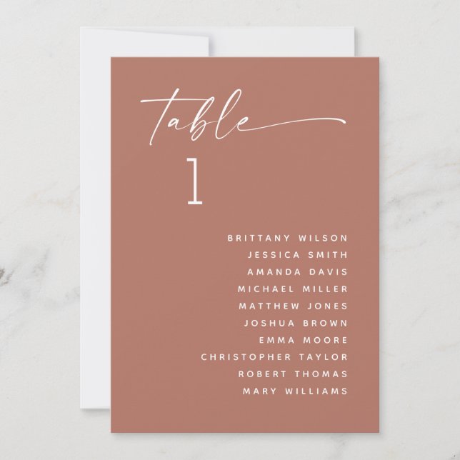 Muted Clay Brown Minimalist Wedding Seating Chart Invitation (Front)