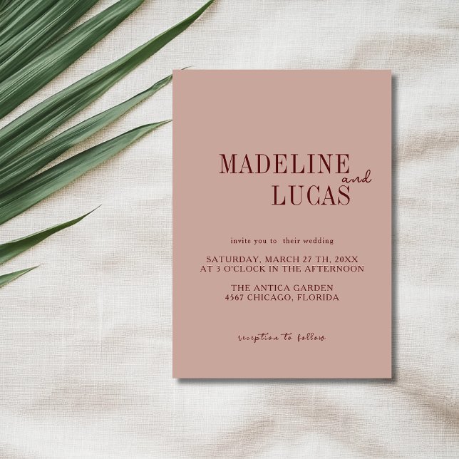 Muted Clay Deep Burgundy Minimalist Clean Wedding Invitation (Creator Uploaded)