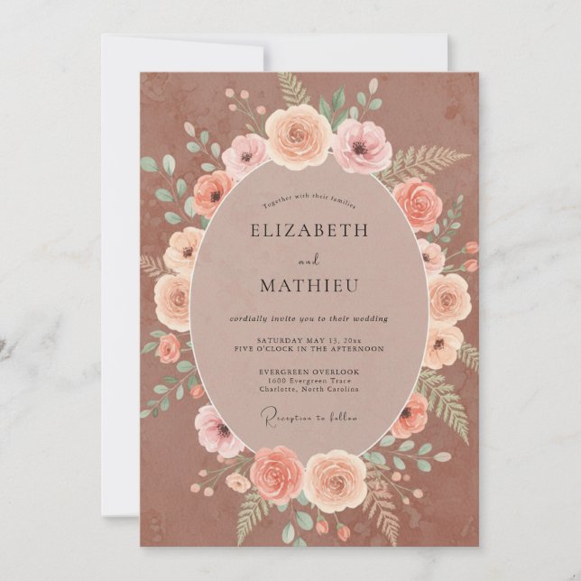 Muted Clay Peony Wedding Invitation (Front)