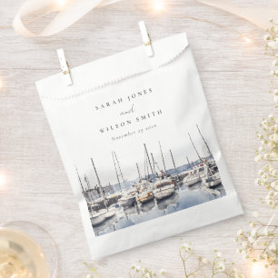 Muted Coastal Boats at Harbour Seascape Wedding Favour Bags