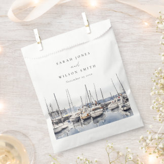Muted Coastal Boats at Harbour Seascape Wedding Favour Bags