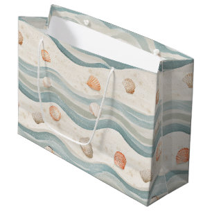 Muted Coastal Seashells Wave - Boho Beach Style Large Gift Bag
