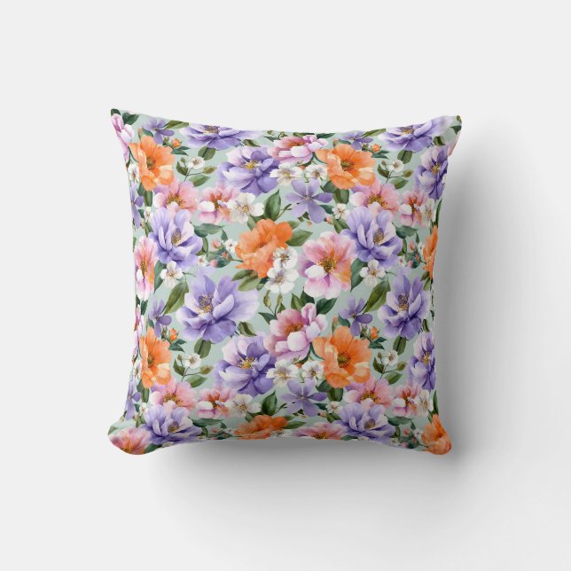Muted Colorful Flowers Boho flower  Cushion (Front)