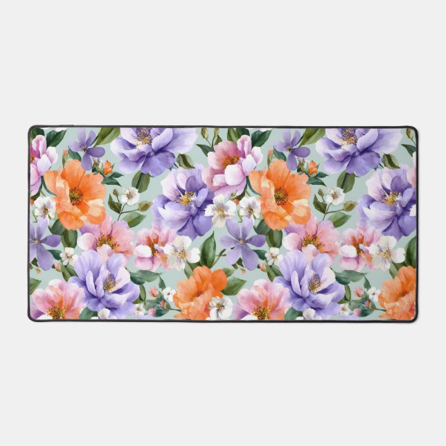 Muted Colorful Flowers Boho flower  Desk Mat (Front)