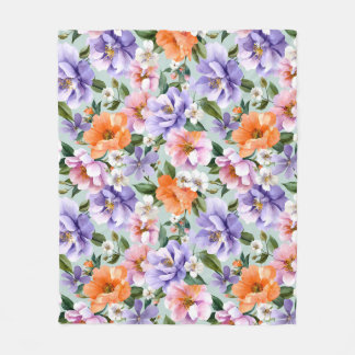 Muted Colorful Flowers Boho flower Fleece Blanket
