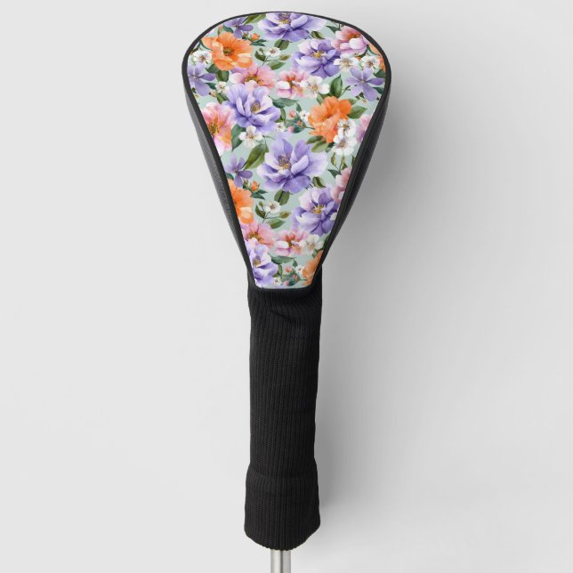 Muted Colorful Flowers Boho flower  Golf Head Cover (Front)