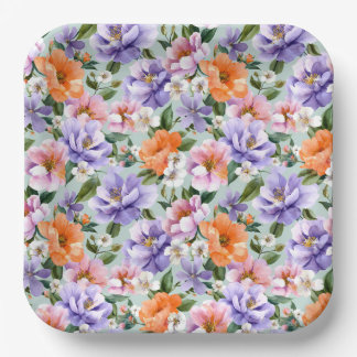 Muted Colorful Flowers Boho flower Paper Plate