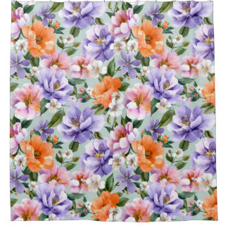 Muted Colorful Flowers Boho flower Shower Curtain
