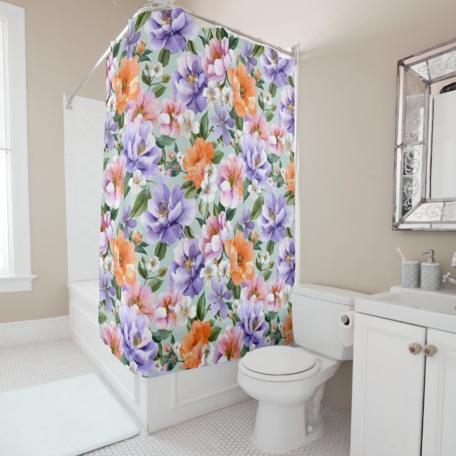 Muted Colorful Flowers Boho flower  Shower Curtain (In Situ)