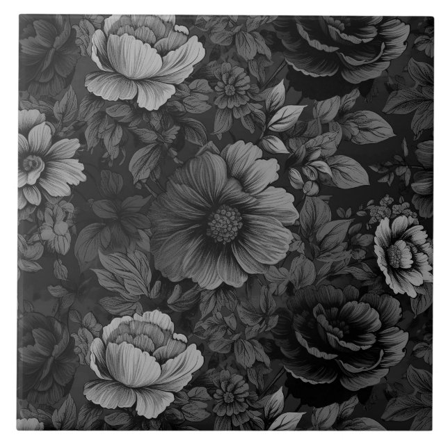 Muted Colour Vintage Floral Print Tile (Front)