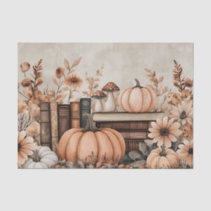 Muted coloured fall pumpkins and books  tissue paper