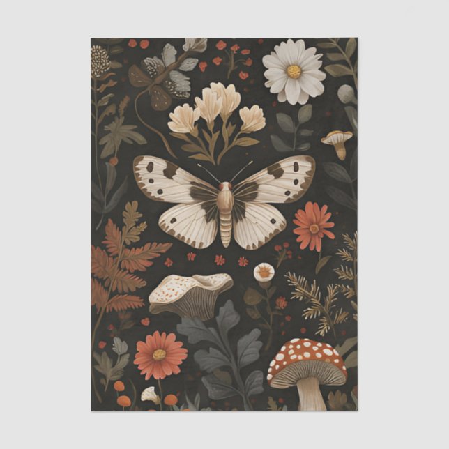 Muted coloured fall themed Mushrooms and leaves Tissue Paper (Front)