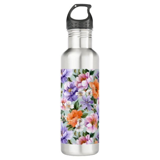 Muted Colourful Flowers Boho flower  710 Ml Water Bottle (Front)