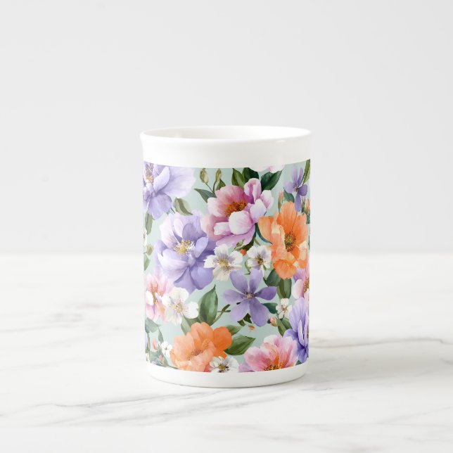 Muted Colourful Flowers Boho flower  Bone China Mug (Front)