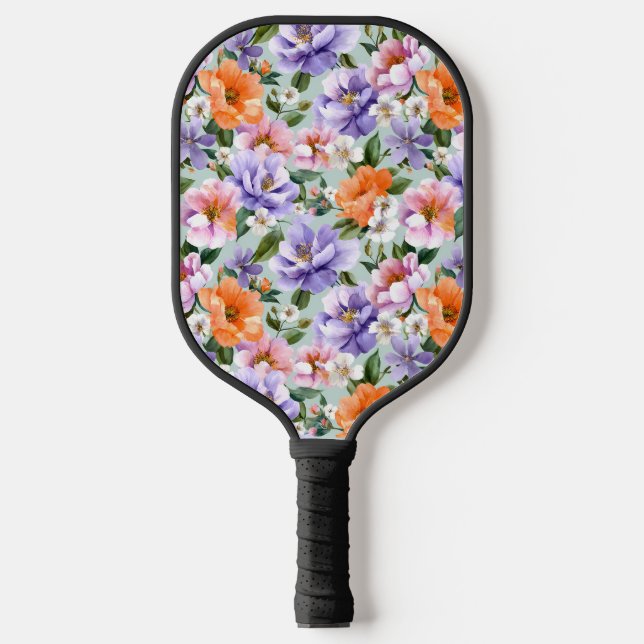 Muted Colourful Flowers Boho flower  Pickleball Paddle (Front)