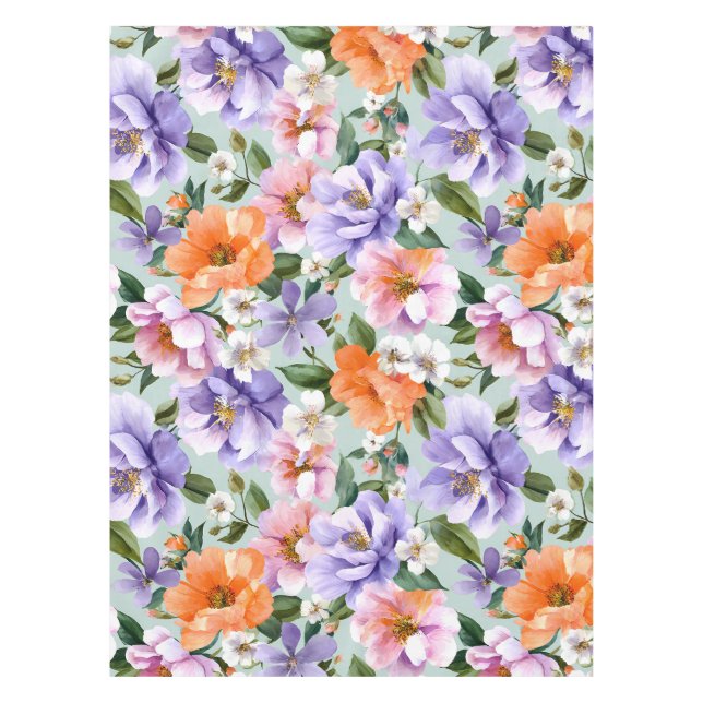 Muted Colourful Flowers Boho flower  Tablecloth (Front)