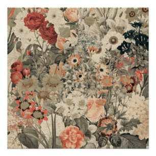 Muted Colours flower collage Poster