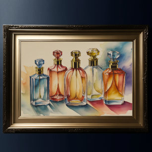 Muted Cool Colors Watercolor Glass Bottles 3:2 Poster
