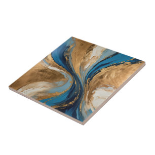 Muted Copper and blue marble abstract Tile