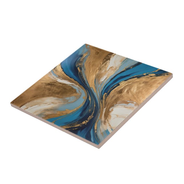 Muted Copper and blue marble abstract Tile (Side)