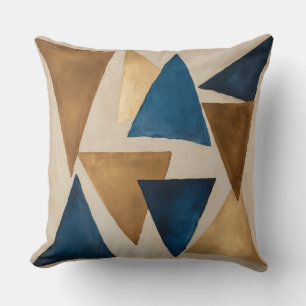 muted copper, blue and gold triangle abstract cushion