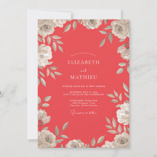 Muted Coral Painted Petal Wedding Invitation