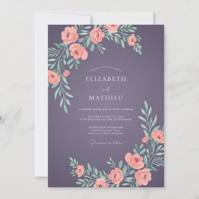 Muted Coral Slate Petal Wedding Invitation (Front)