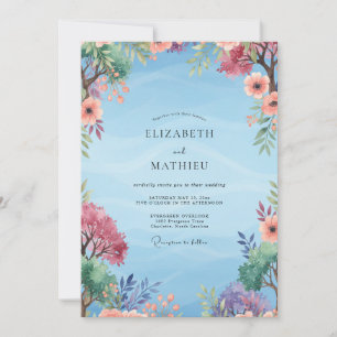 Muted Coral Violet Painted Wedding Invitation