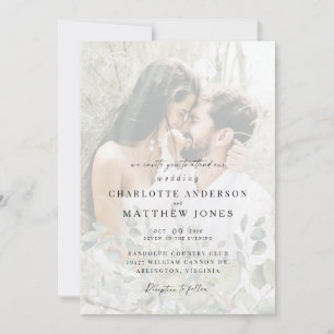 Muted Couple Photo Modern Foliage Wedding II Invitation
