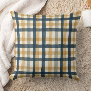 Muted creamy watercolor brush plaid pattern cushion