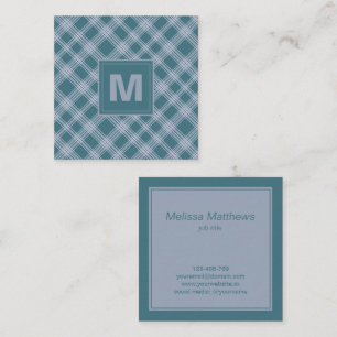 Muted Cyan Plaid Pattern Business Card