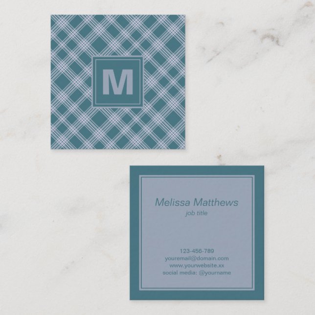 Muted Cyan Plaid Pattern Business Card (Front/Back)