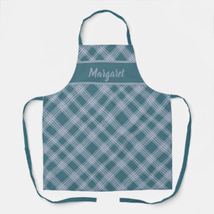 Muted Cyan Plaid Pattern Custom Apron