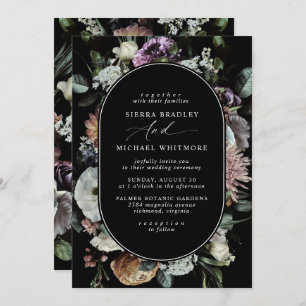 Muted Dark Floral   Elegant Black Moody Wedding Invitation