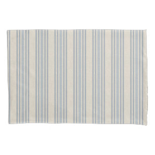 Muted Distressed Blue Farmhouse Ticking Stripe Pillowcase