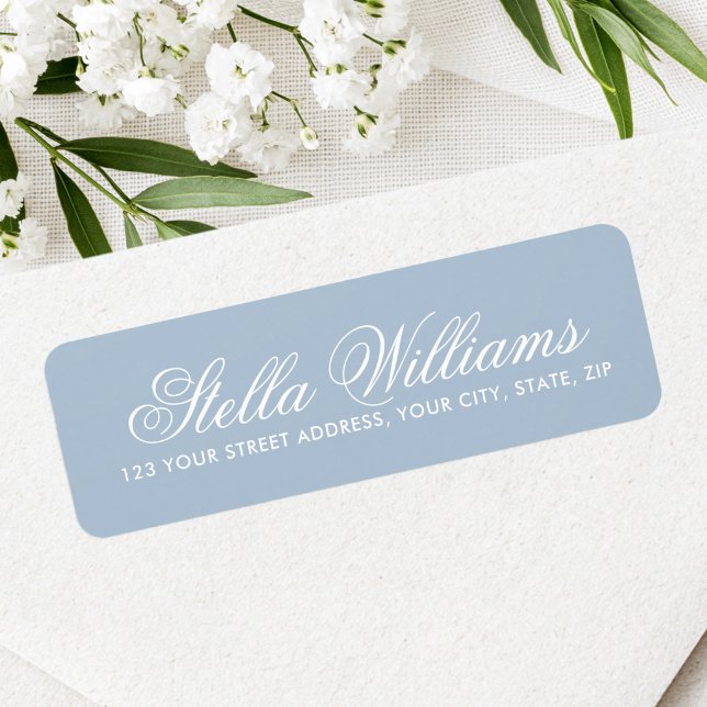 Muted dusty blue calligraphy script return address (Muted dusty blue calligraphy script return address label)