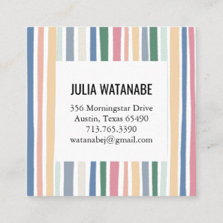 Muted Dusty Minimalist Stripes Handmade Lines Square Business Card