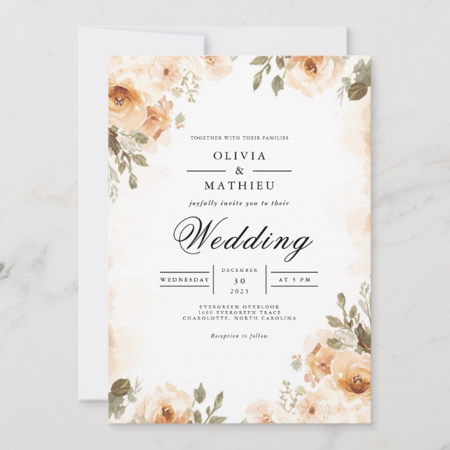 Muted Earth Tones Floral Arch Wedding Invitation (Front)