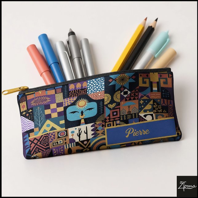 Muted Earthy Folk Art Patchwork Quilt Accessory Pouch (Creator Uploaded)