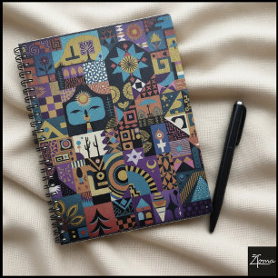 Muted Earthy Folk Art Patchwork Quilt Notebook