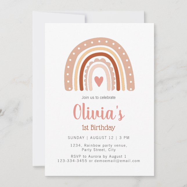Muted Earthy Tone Boho Rainbow 1st Birthday  Invitation (Front)