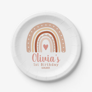 Muted Earthy Tone Boho Rainbow First Birthday   Paper Plate