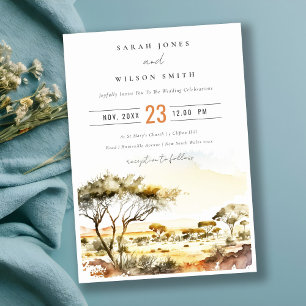 Muted Earthy Watercolor African Landscape Wedding Invitation