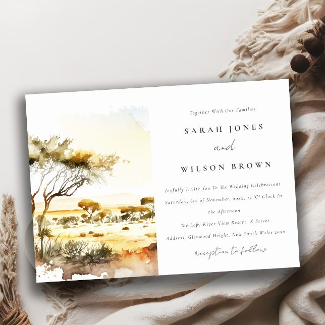 Muted Earthy Watercolor African Landscape Wedding Invitation (Creator Uploaded)